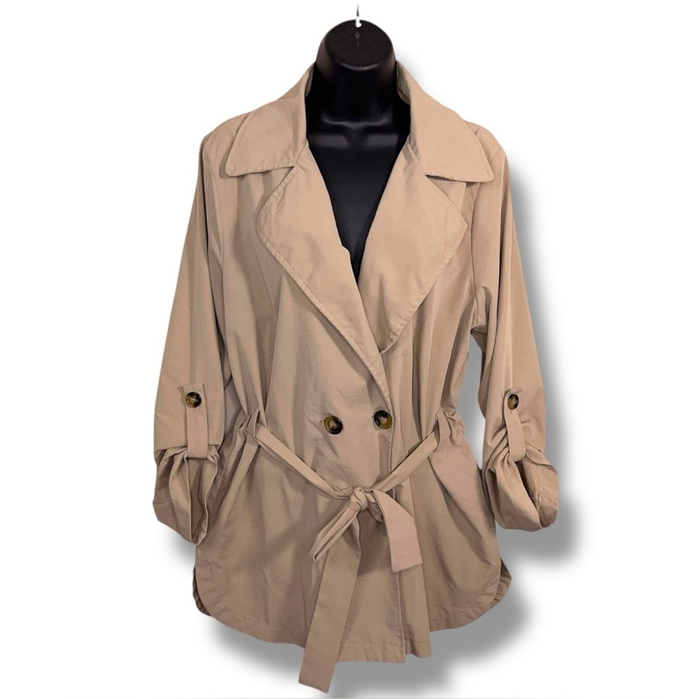 Small Alice Blue Khaki Beige Lightweight Jacket Womens Belted Neutral